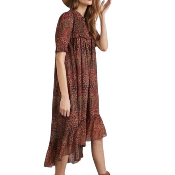 Anthropologie Pinnacle Shureti Sanchetti Leona Smocked Maxi Dress Size M